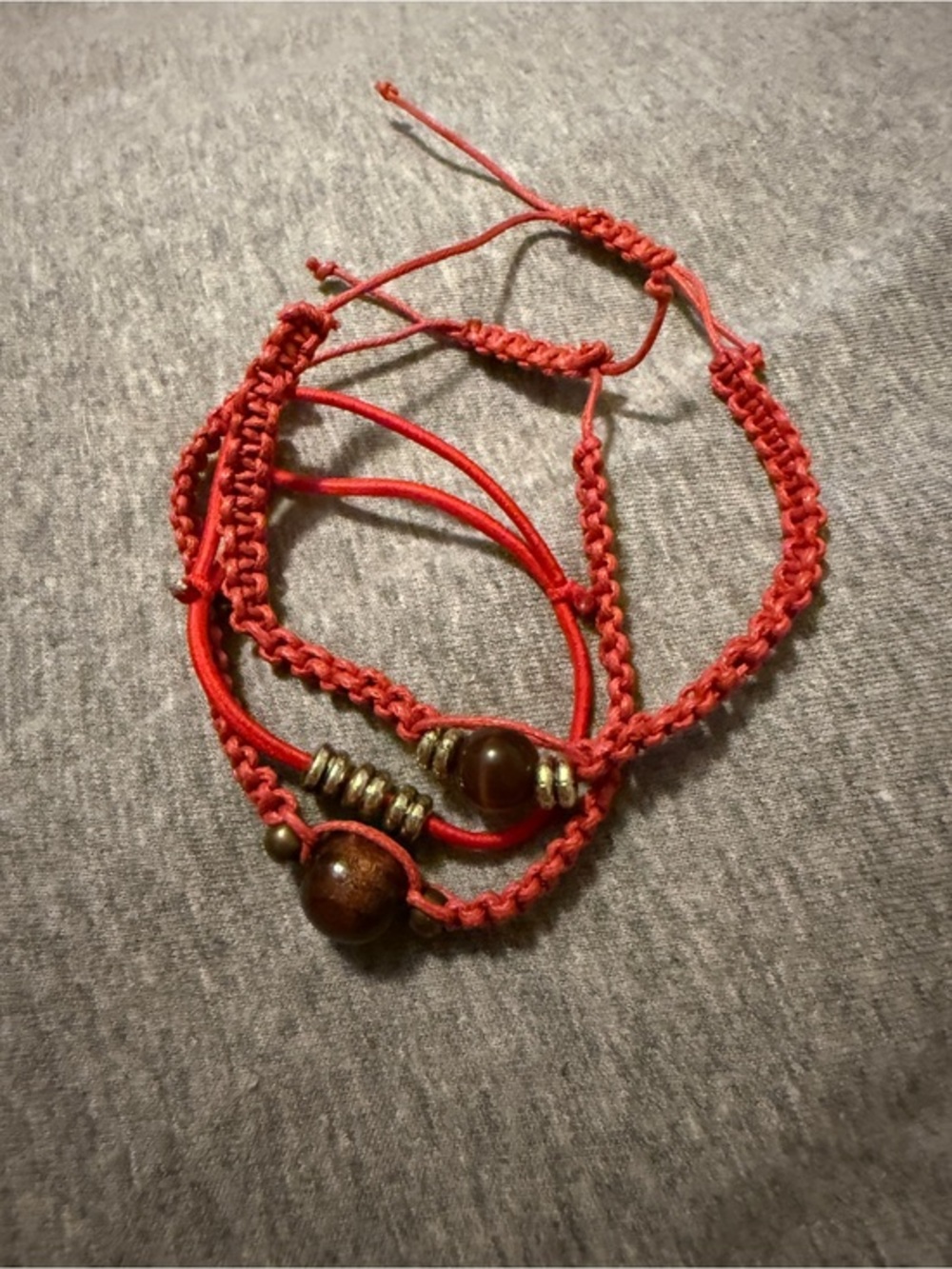 Red Macrame Bracelet Set with Wooden Beads
